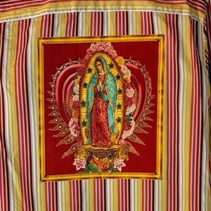 refashioned Shirts - Our Lady Of Guadalupe Refashioned Dress Shirt OOAK refashioned Shirts - Our Lady Of Guadalupe Refashioned Dress Shirt OOAK